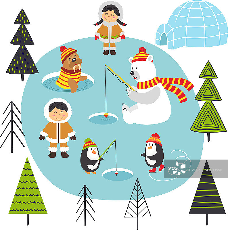 爱斯基摩人和北极动物在北方图片素材