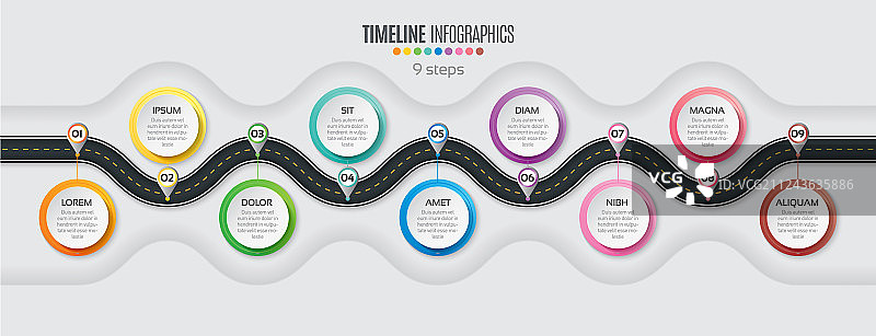 导航地图信息图表9步时间轴图片素材