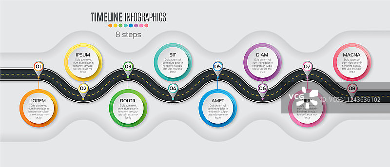 导航地图信息图表（8步骤时间线）图片素材
