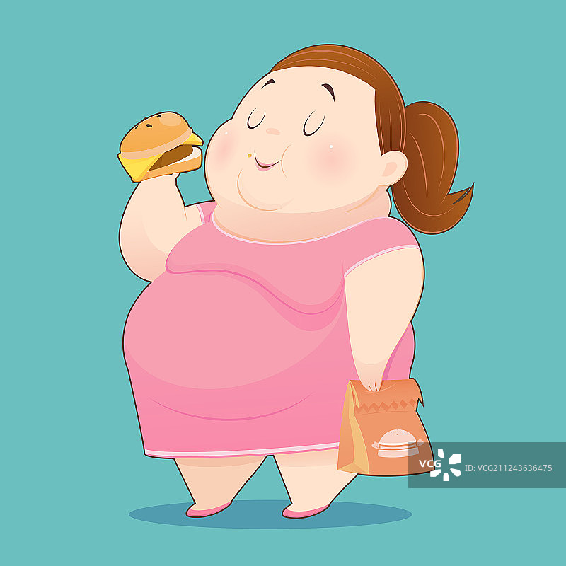 肥胖女人喜欢吃很多垃圾食品图片素材