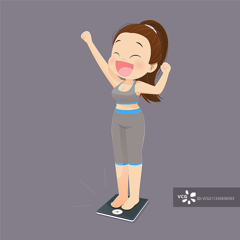 卡通女人因体重减轻而高兴图片素材