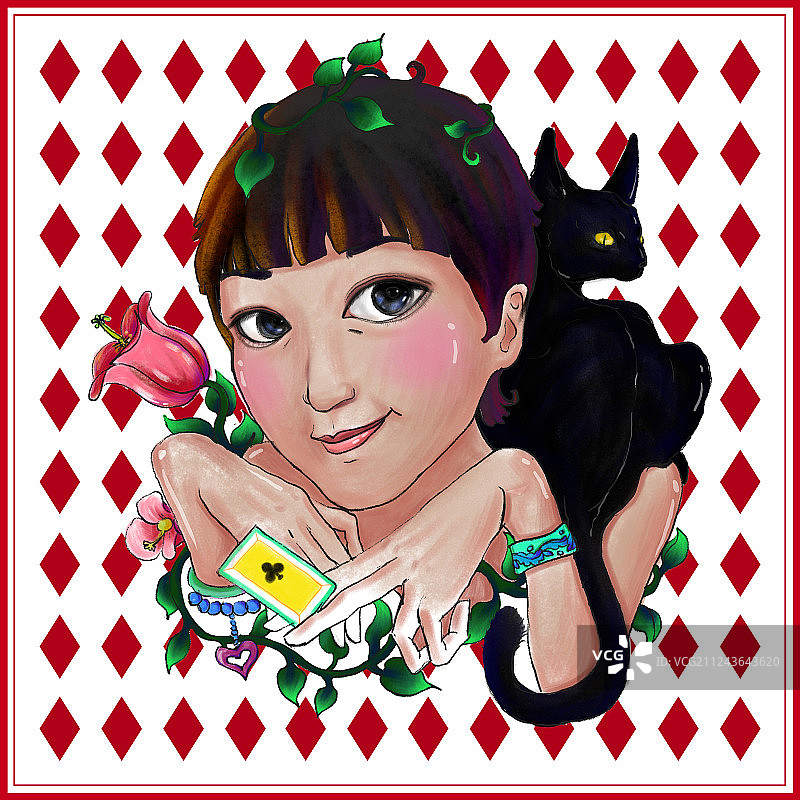 女孩与黑猫图片素材
