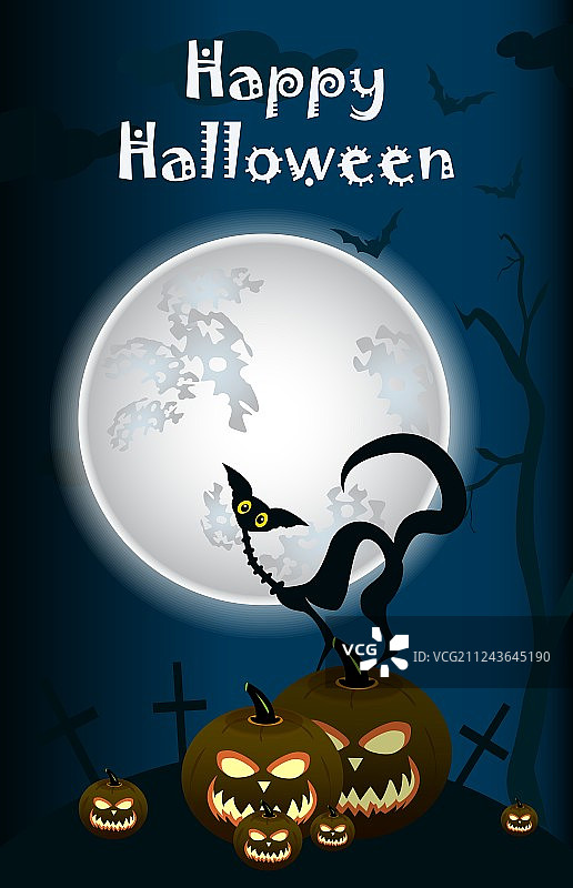 万圣节月亮背景上的黑猫图片素材