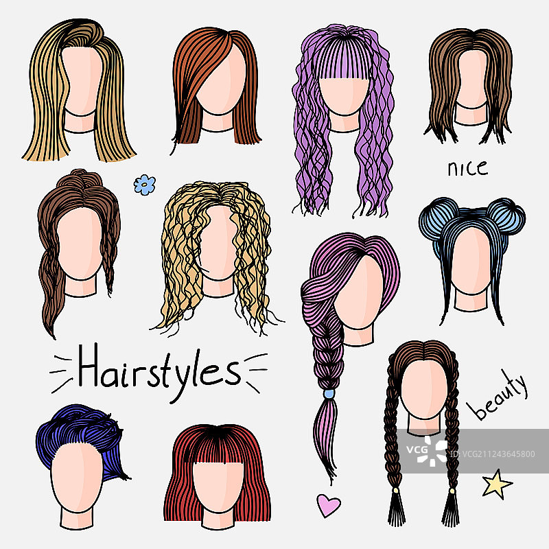 手绘女性发型素材图片素材