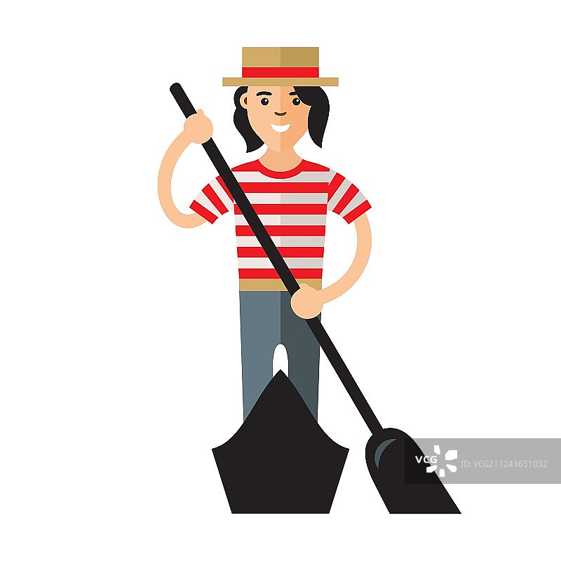 威尼斯贡多拉船夫划桨扁平风格图片素材