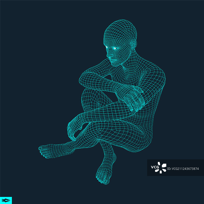 沉思者姿势男人的3D模型图片素材