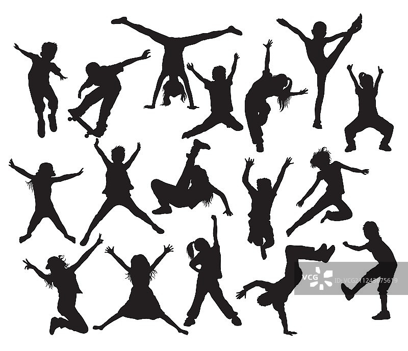 快乐的孩子与嘻哈剪影图片素材