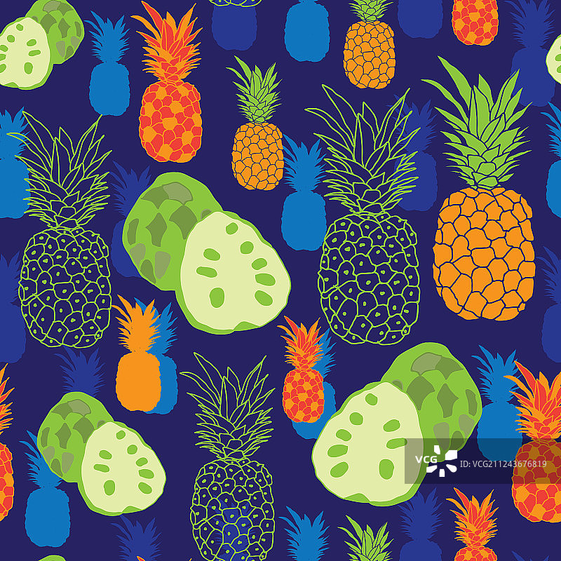 菠萝和番荔枝无缝重复图案图片素材