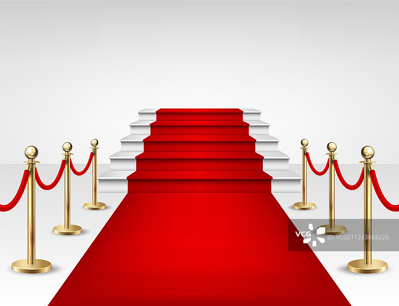逼真的红色活动地毯与金色护栏图片素材
