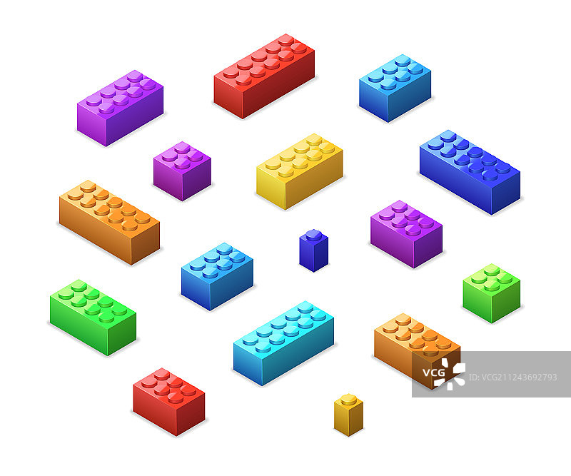 2.5D视角下的各色乐高积木图片素材