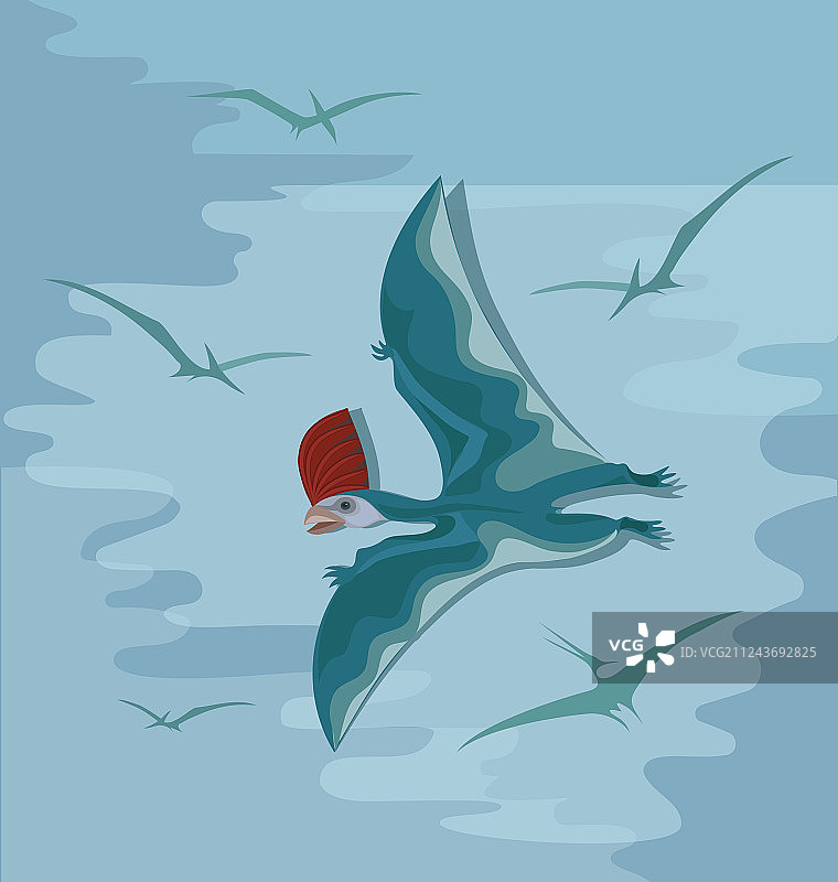 飞行中的红色头冠史前翼龙图片素材