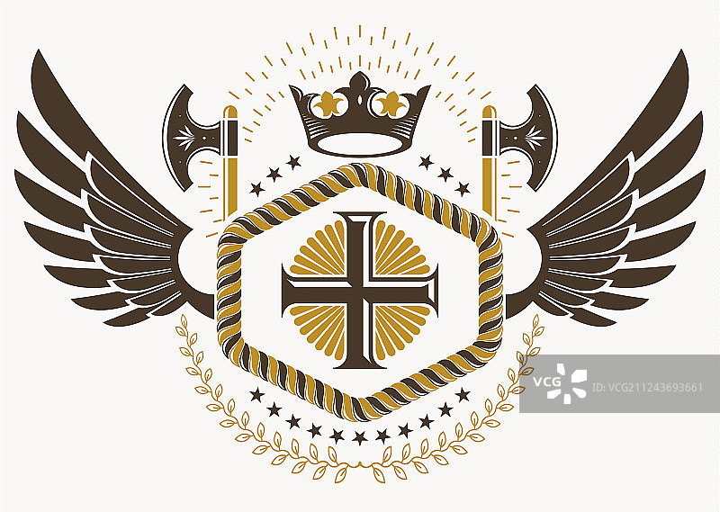 老鹰翅膀装饰的优雅徽章图片素材