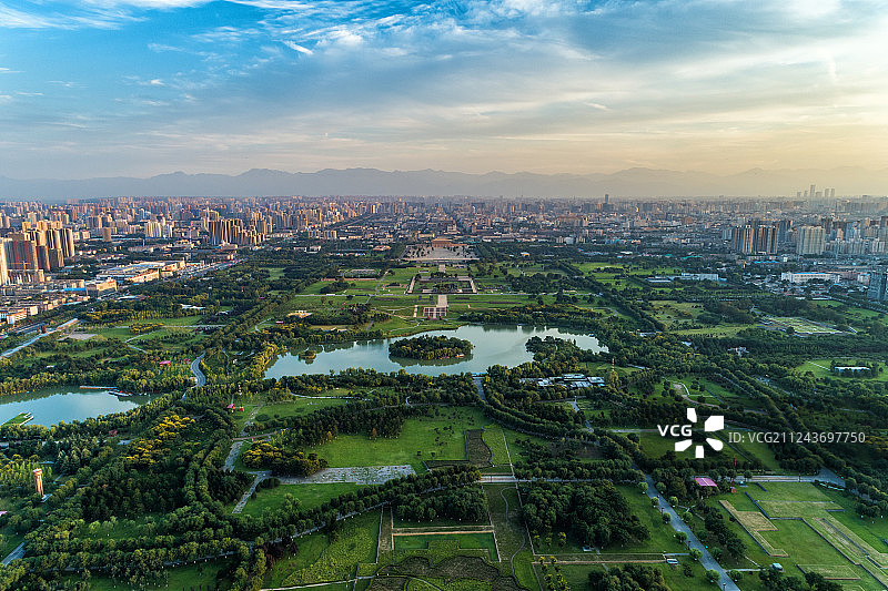 西安大明宫国家遗址公园航拍图片素材