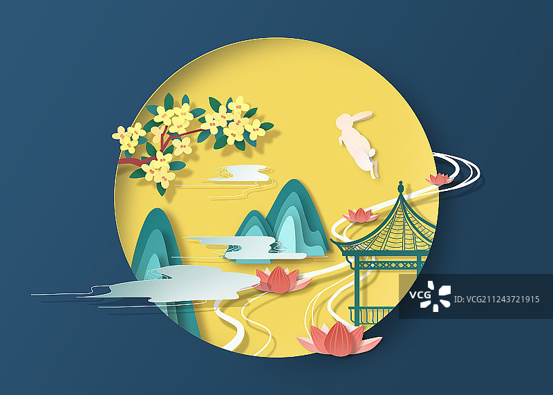 剪纸风格丨月圆中秋图片素材