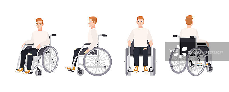 坐在轮椅上的可爱快乐的年轻人图片素材