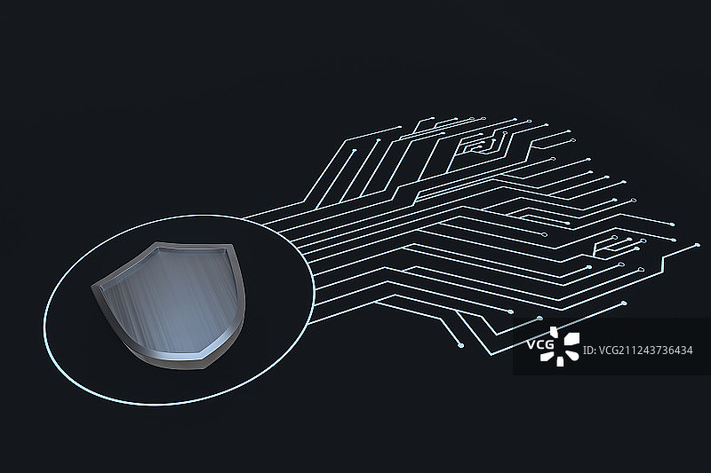 护盾与科技感背景，三维渲染图片素材