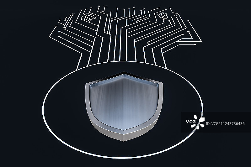 护盾与科技感背景，三维渲染图片素材