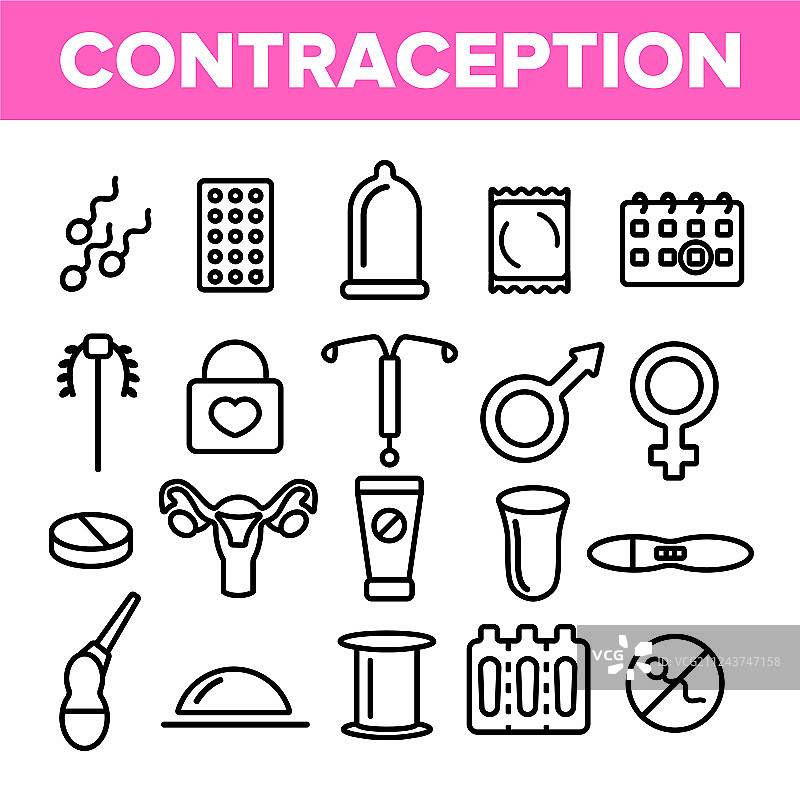 避孕线性图标集细线图片素材