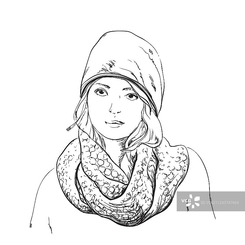 戴着冬季围巾和帽子的时尚女人图片素材