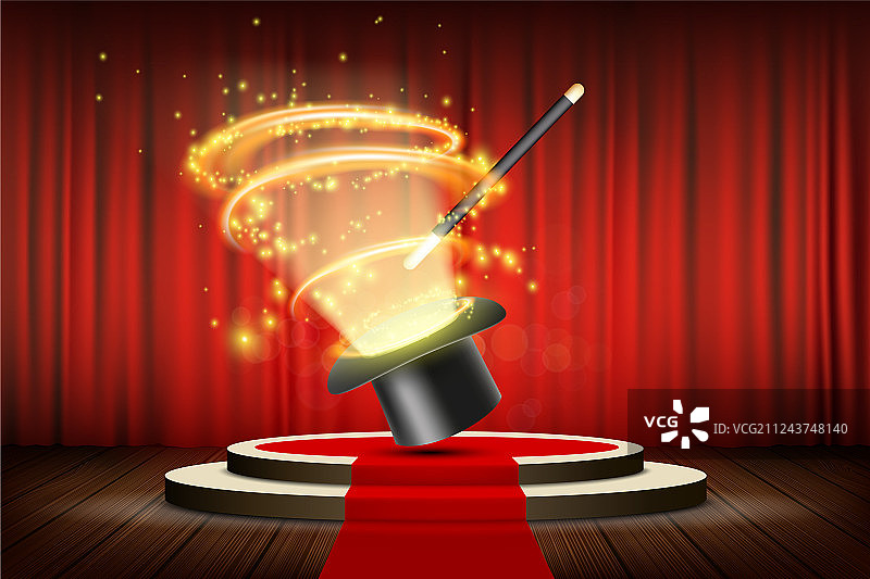 舞台上的魔杖和帽子与幕布图片素材