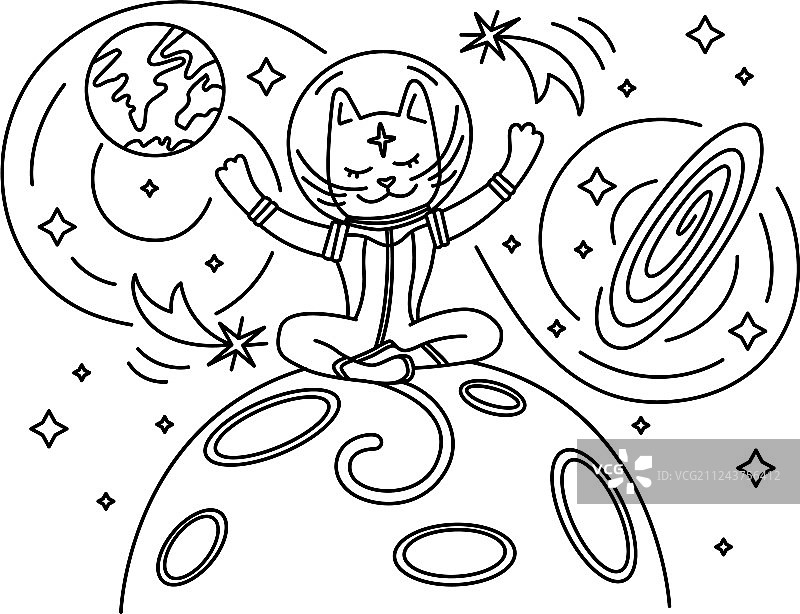 坐在月球上的宇航员猫图片素材