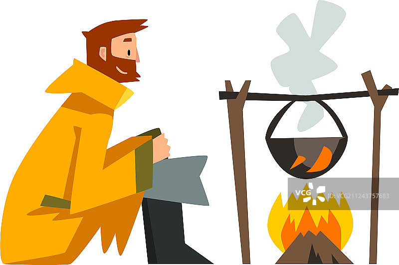 渔夫在大锅里烹饪鱼汤图片素材