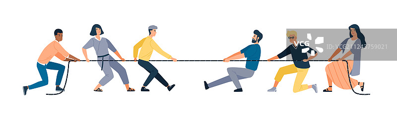 两组人拉绳子的两端图片素材