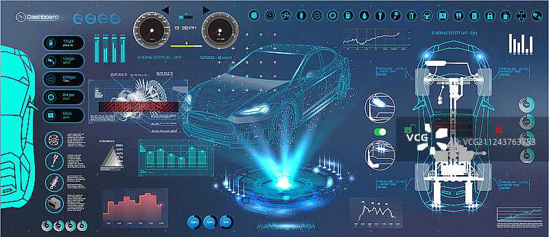 汽车HUD UI风格的现代UI诊断图片素材
