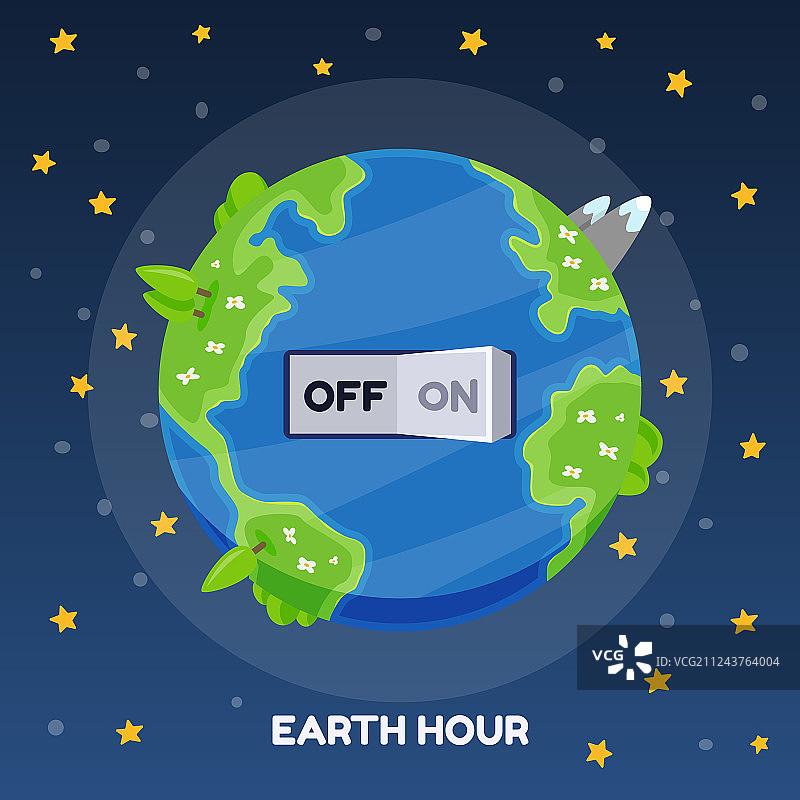卡通开关关闭地球一小时图片素材