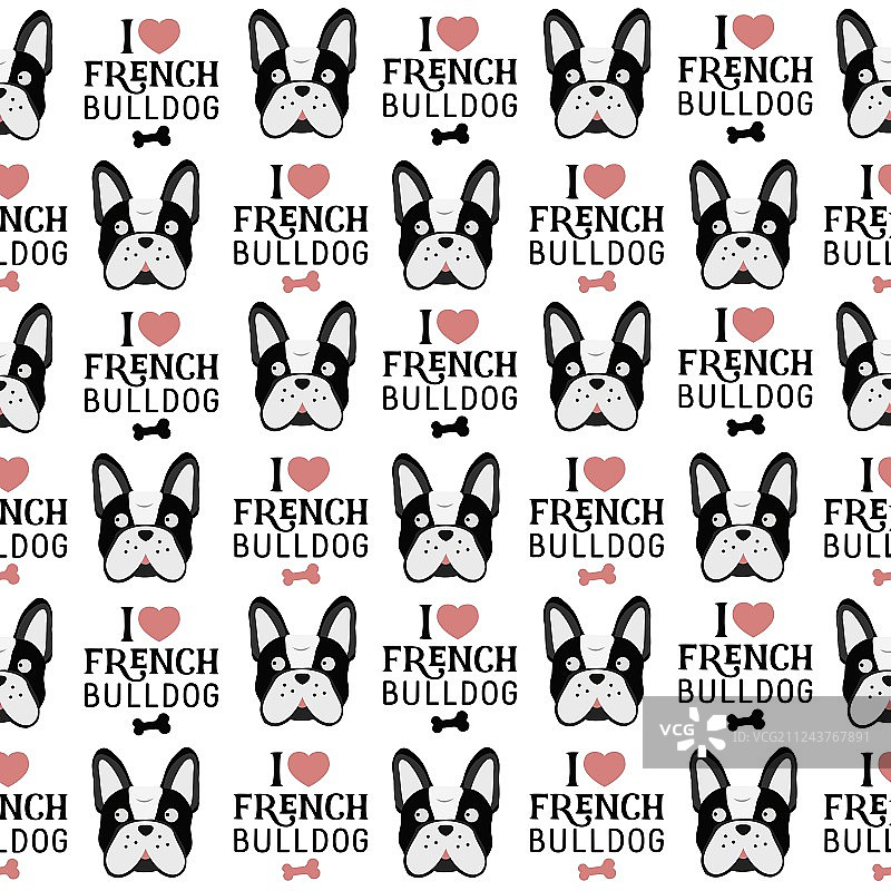 复古风格的法国斗牛犬无缝图案图片素材