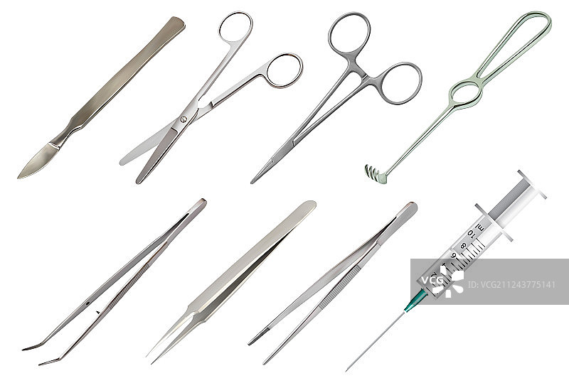 不同类型的手术器械套装图片素材
