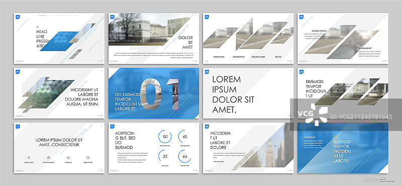 白色背景上的蓝色演示文稿模板元素图片素材