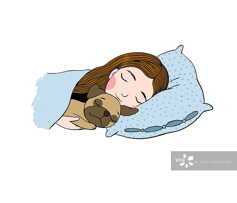 睡美人和可爱的哈巴狗图片素材