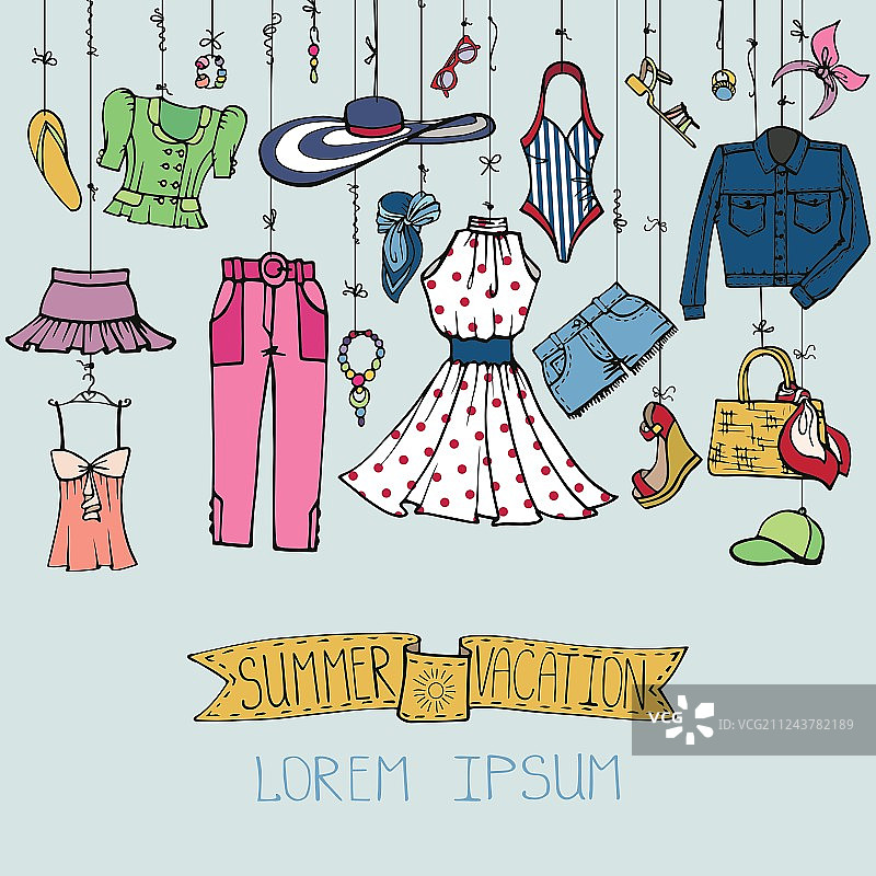 夏季彩色女装时尚搭配图片素材