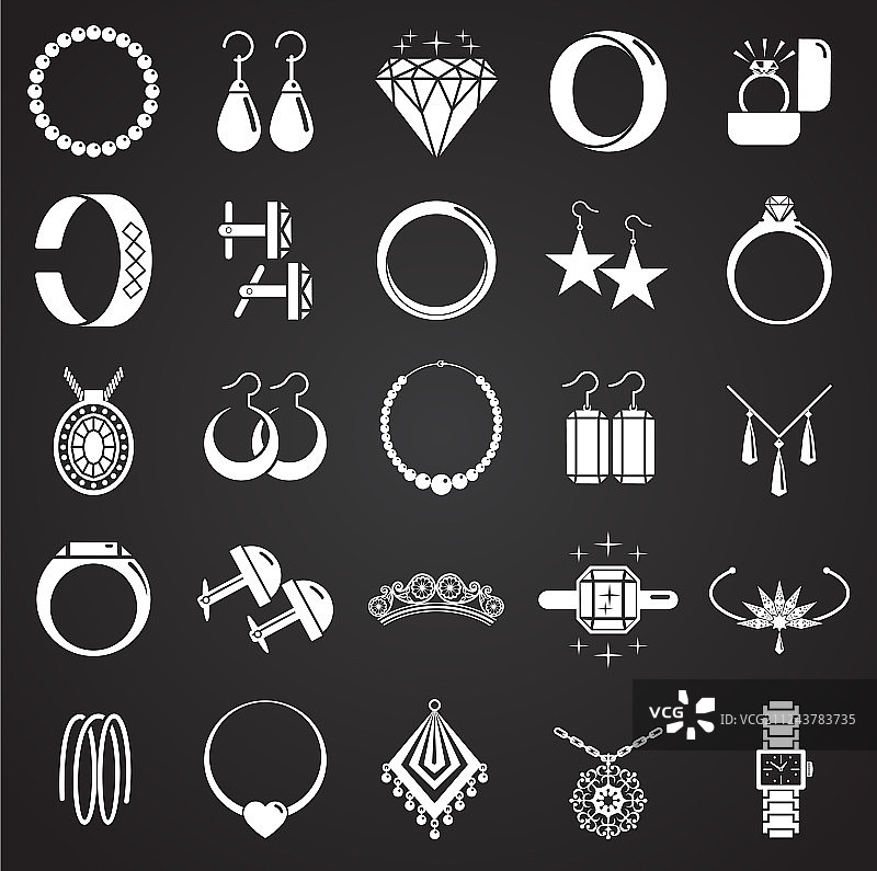 黑色背景上的珠宝图标合集图片素材