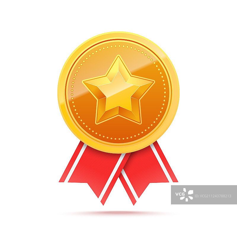 带星星和红色丝带的3D金牌图片素材