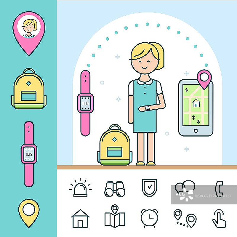 儿童智能手表和追踪器信息图图片素材