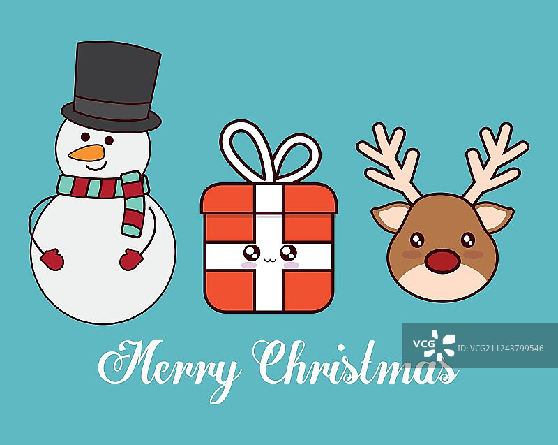 圣诞节可爱雪人礼物和驯鹿图片素材