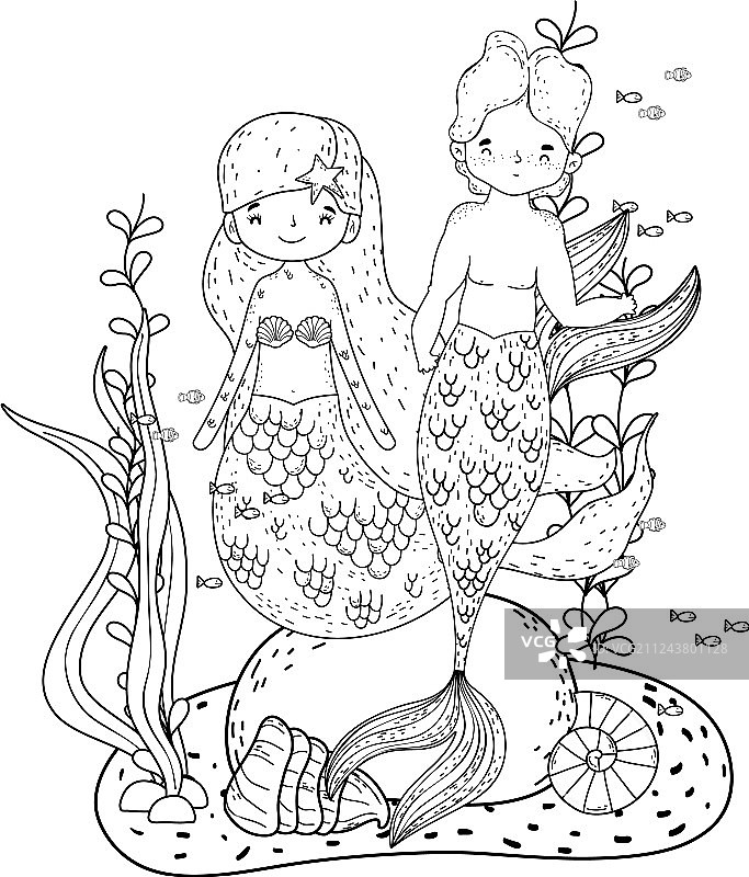 美人鱼情侣海底场景图片素材