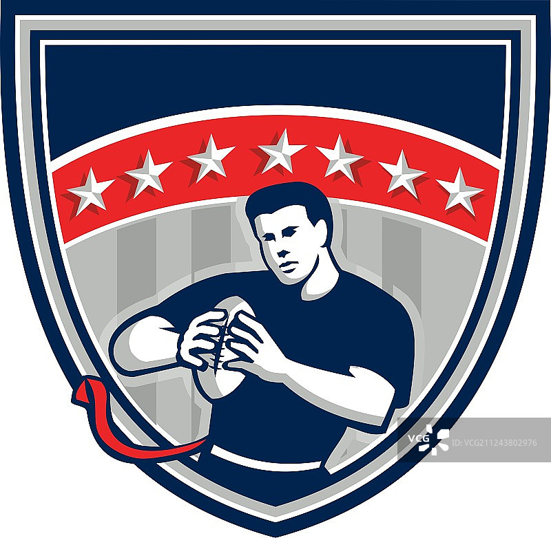 橄榄球四分卫球员奔跑之星复古徽章图片素材
