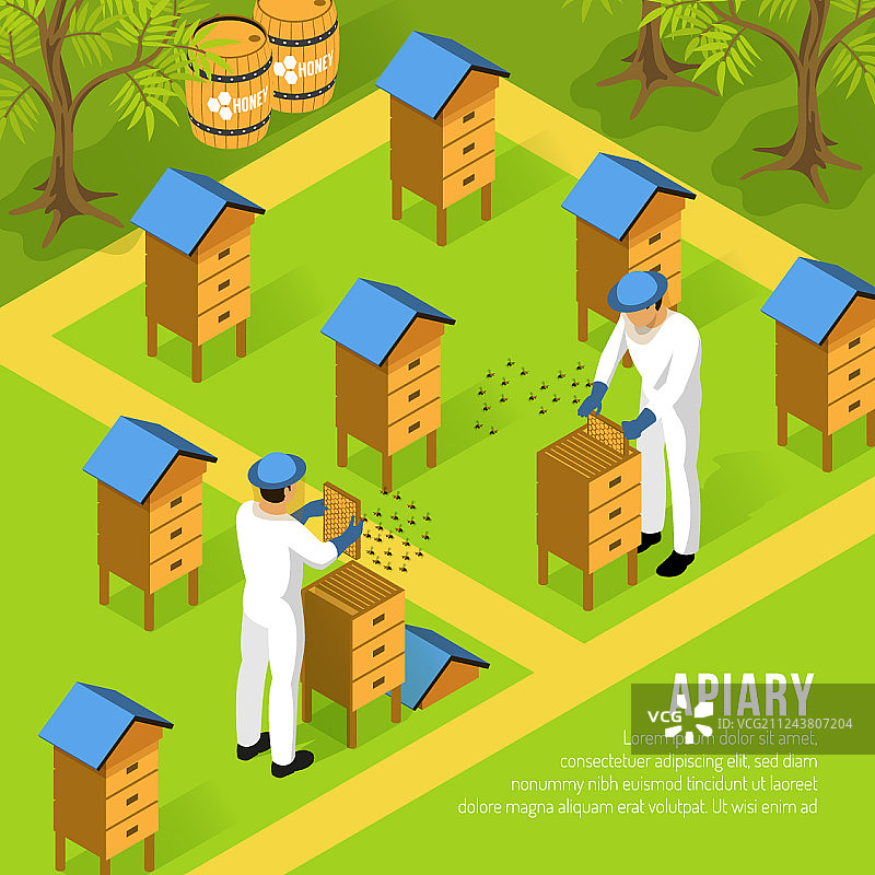 蜂房养蜂人2.5D插画图片素材