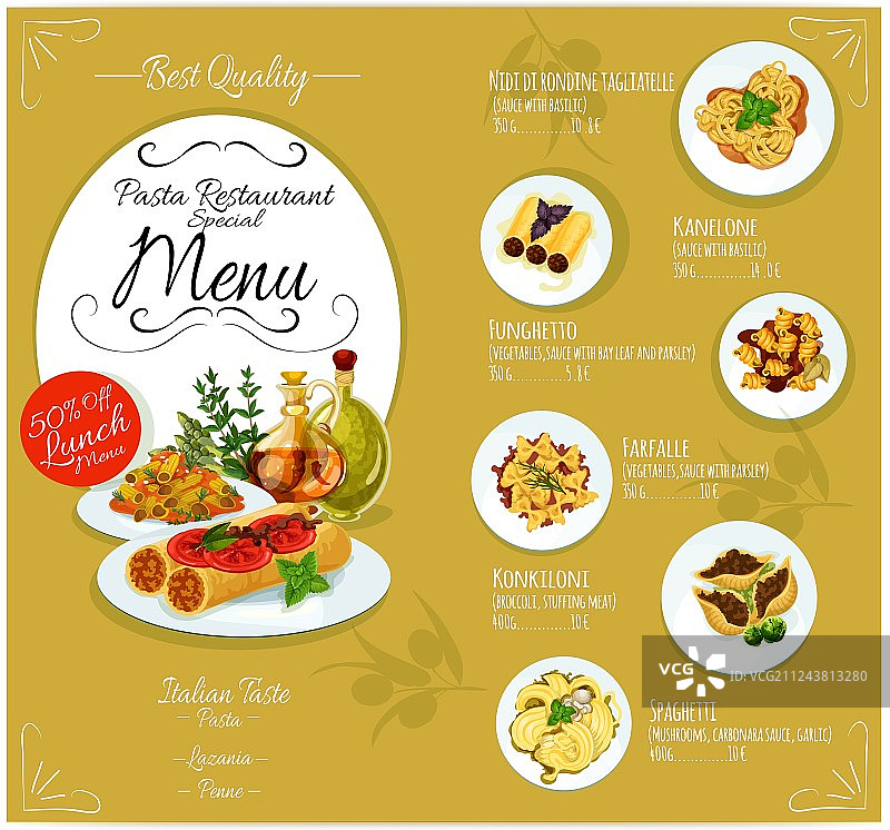 意大利面菜单模板图片素材
