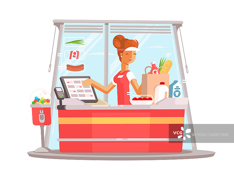 年轻的女收银员图片素材