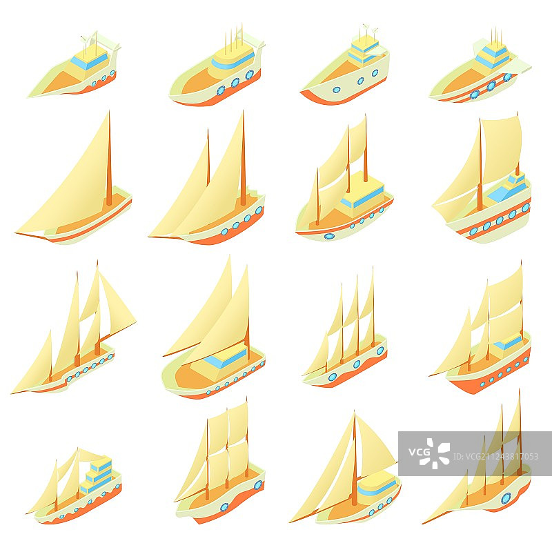 帆船图标卡通风格图片素材