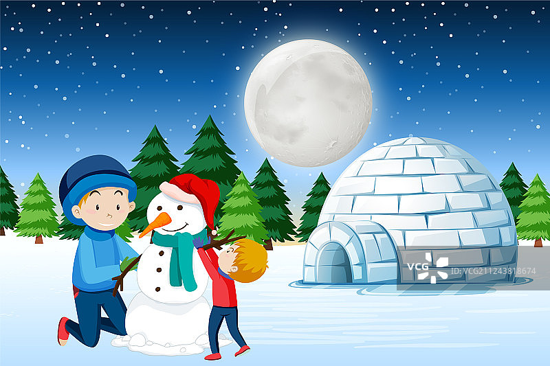 父子堆雪人图片素材