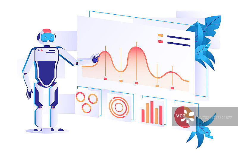 扁平风格数据分析自动化机器人图片素材
