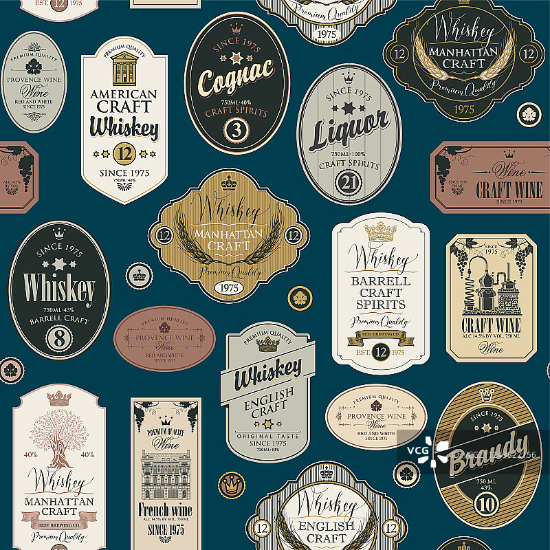 酒精饮料标签无缝图案图片素材