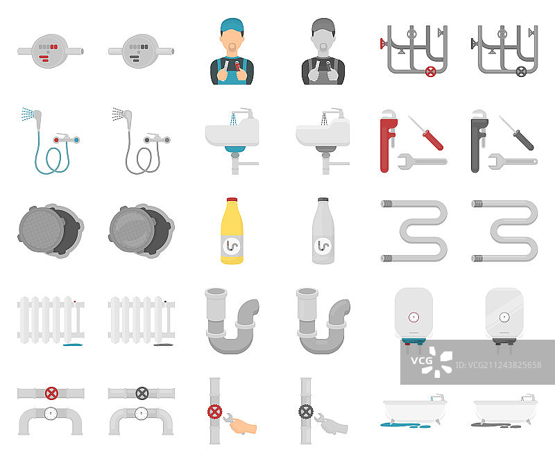 管道配件卡通单色图标集图片素材