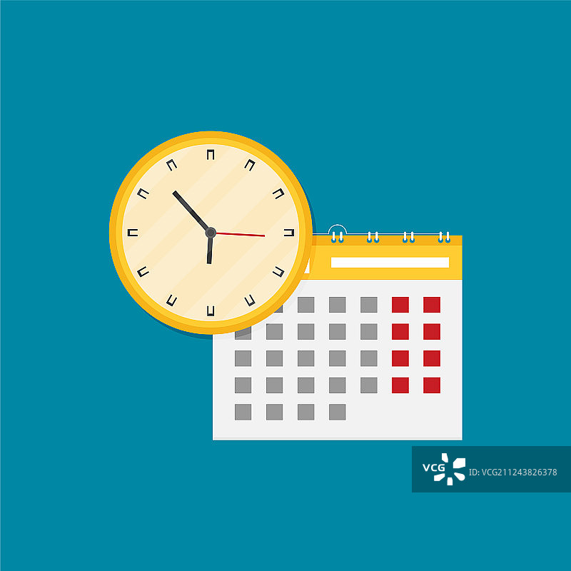扁平风螺旋挂历和时钟图片素材