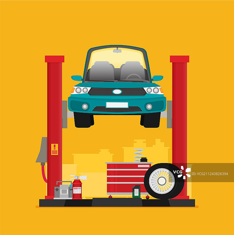 汽车维修：升降机上的汽车图片素材